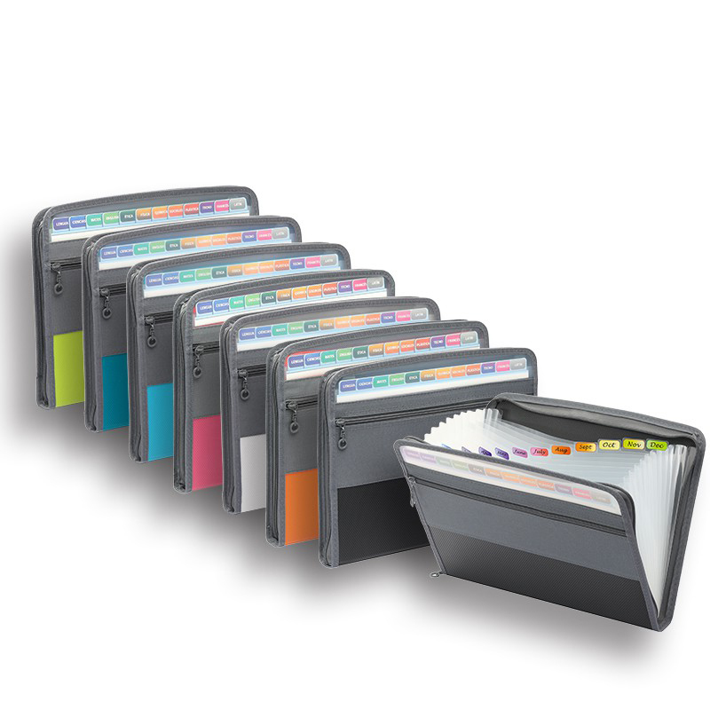 Expandable Accordion File Folder 13 Pockets - Güvenli Fermuarlı Akordeon Dosya Düzenleyici, Ön