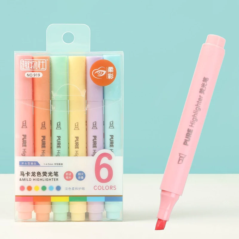 Pastel Highlighter Set Double Ended - 6PCS Pastel Fosforlu Kalemler - Macaron