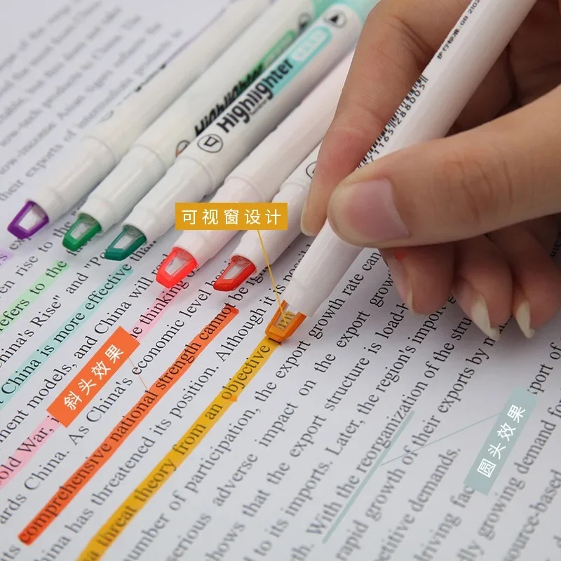Pastel Highlighter Set Double Ended - 6 Renk/Set Benzersiz Pencere Uçlu Fosforlu