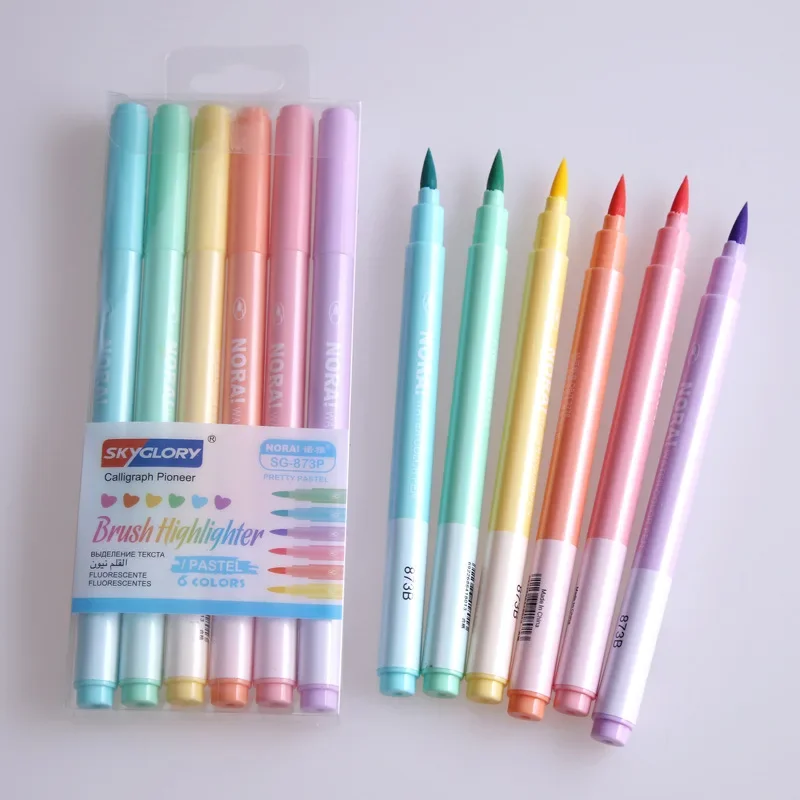 6 adet/takım Fırça Fosforlu Ka - Pastel Highlighter Set Double Ended incelemesi ve fiyatı