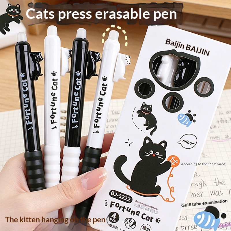 4 adet Sevimli Kedi Desenli Si - Retractable Eraser Pen Click incelemesi ve fiyatı