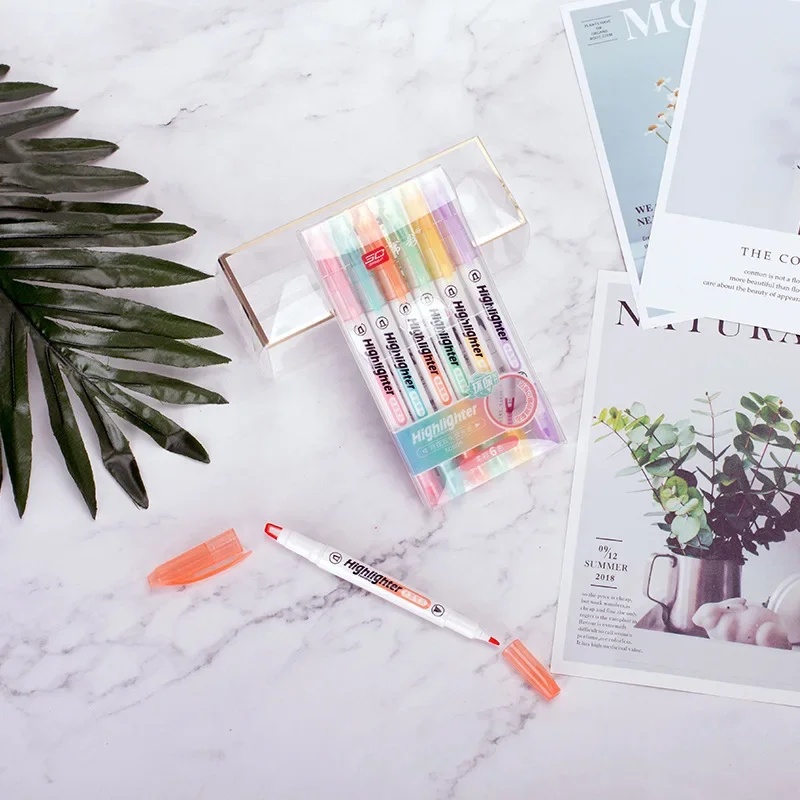 6 Renk/Set Benzersiz Pencere U - Pastel Highlighter Set Double Ended incelemesi ve fiyatı